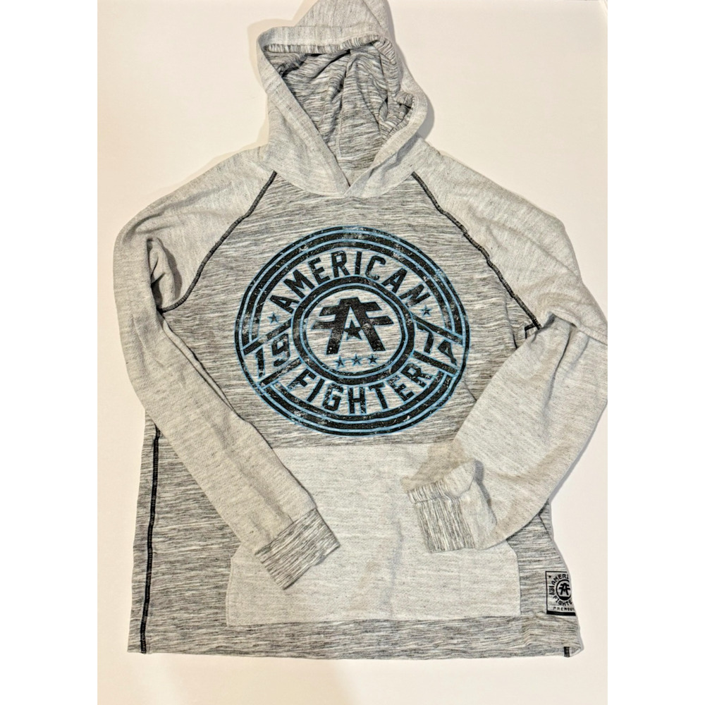 American Fighter Hoodie Men’s Medium Gray Pullover Graphic Affliction MMA